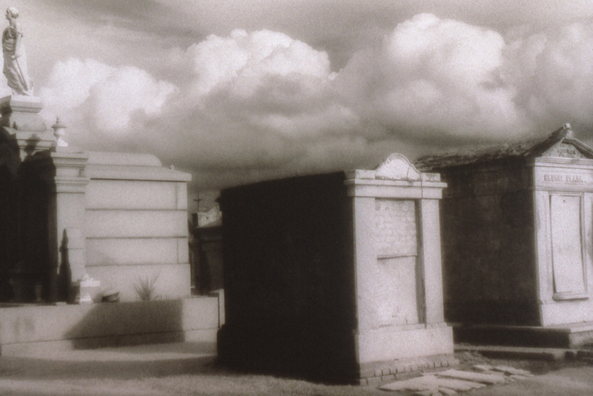Sandra Russell Clark - Elysium, Greenwood Cemetery, Tombs With CLouds - 14 3/4 x 22 - $1500 Unframed $1800 Framed